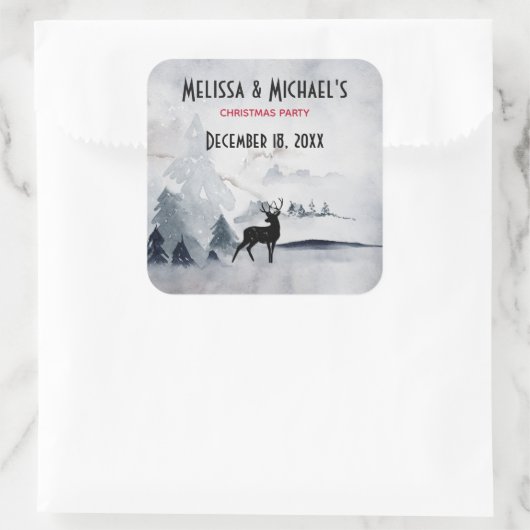 冬のトナカイ素朴の灰色の水色のクリスマス スクエアシール (バッグ)