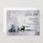 冬のトナカイ素朴の灰色の結婚式の日付を保存 インビテーションポストカード (正面/裏面)