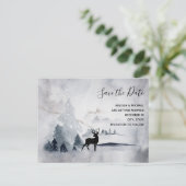 冬のトナカイ素朴の灰色の結婚式の日付を保存 インビテーションポストカード (スタンド正面)