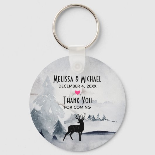 冬のトナカイ素朴グレーの水の色結婚の キーホルダー (正面)