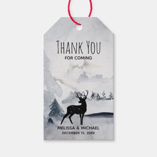 冬のトナカイ素朴グレーの水の色結婚の ギフトタグ (正面)