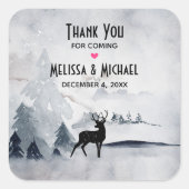 冬のトナカイ素朴グレーの水の色結婚の スクエアシール (正面)