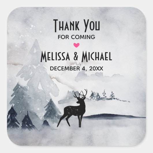 冬のトナカイ素朴グレーの水の色結婚の スクエアシール (正面)
