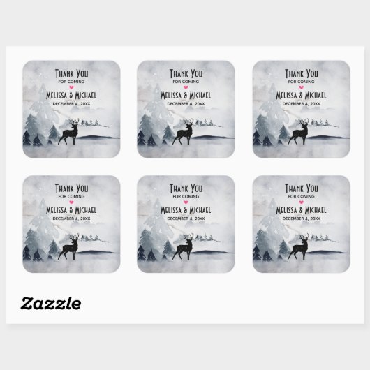 冬のトナカイ素朴グレーの水の色結婚の スクエアシール (シート)