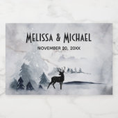 冬のトナカイ素朴グレーの水の色結婚の スパークリングワインラベル (シングルラベル)