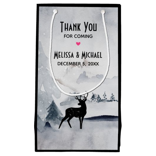 冬のトナカイ素朴グレーの水の色結婚の スモールペーパーバッグ (正面)