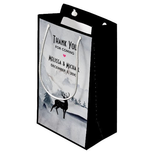 冬のトナカイ素朴グレーの水の色結婚の スモールペーパーバッグ (正面アングル)