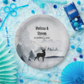 冬のトナカイ素朴グレーの水の色結婚の ペーパープレート (パーティー)