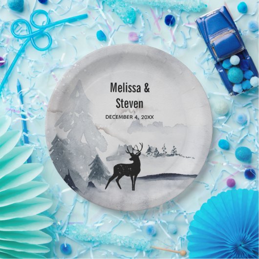 冬のトナカイ素朴グレーの水の色結婚の ペーパープレート (パーティー)