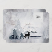 冬のトナカイ素朴グレーの水の色結婚の 招待状 (正面/裏面)