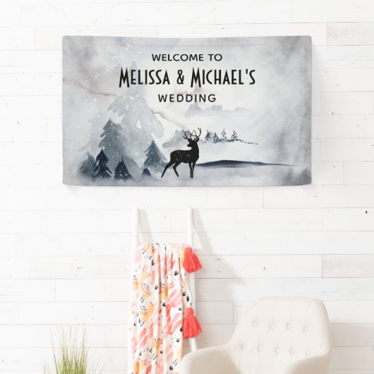 冬のトナカイ素朴グレーの水の色結婚の 横断幕 (インサイチュ)