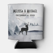 冬のトナカイ素朴グレーの水の色結婚の 缶クーラー (正面)