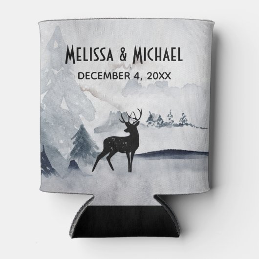 冬のトナカイ素朴グレーの水の色結婚の 缶クーラー (正面)