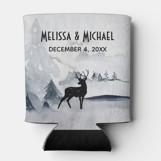 冬のトナカイ素朴グレーの水の色結婚の 缶クーラー (裏面)