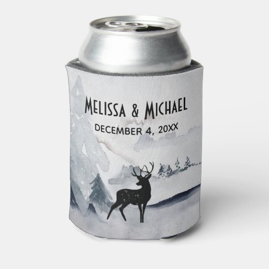 冬のトナカイ素朴グレーの水の色結婚の 缶クーラー (缶裏面)