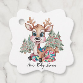 冬のトナカイ縫いパッチワーク赤ちゃんシャワー フェイバータグ