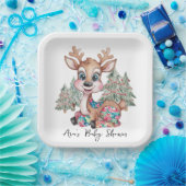 冬のトナカイ縫いパッチワーク赤ちゃんシャワー ペーパープレート (パーティー)