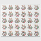 冬のトナカイ縫いパッチワーク赤ちゃんシャワー ラッピングペーパー (フラット)