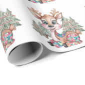 冬のトナカイ縫いパッチワーク赤ちゃんシャワー ラッピングペーパー (ロールコーナー)