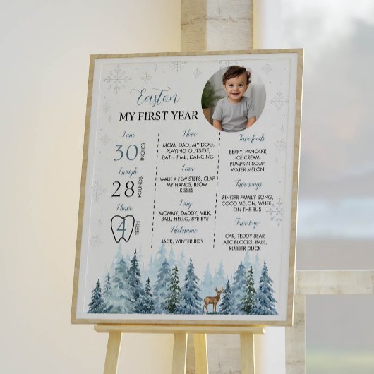 冬のトナカイ誕生日写真マイルストーンポスター ポスター