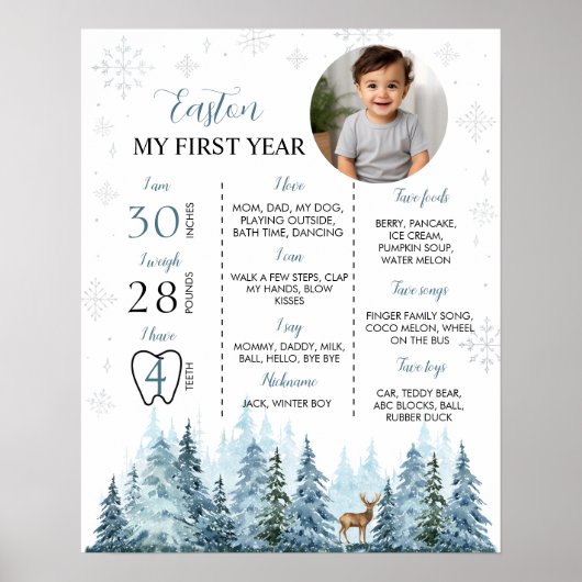 冬のトナカイ誕生日写真マイルストーンポスター ポスター (正面)