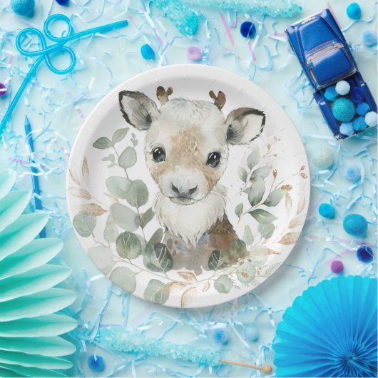 冬のトナカイ金ゴールド赤ちゃんシャワーパーティー ペーパープレート (パーティー)