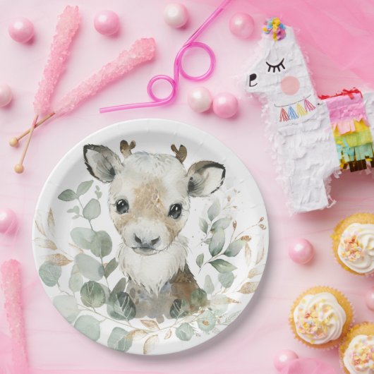 冬のトナカイ金ゴールド赤ちゃんシャワーパーティー ペーパープレート (パーティー)