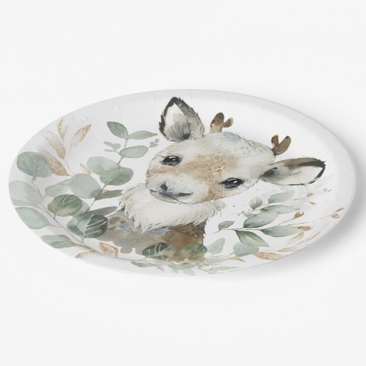 冬のトナカイ金ゴールド赤ちゃんシャワーパーティー ペーパープレート (アングル)