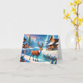 冬のトナカイ カード (黄色い花)