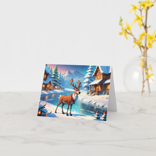 冬のトナカイ カード (黄色い花)