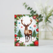 🦌 冬のトナカイ クリスマスのお祝い ポストカード (スタンド正面)