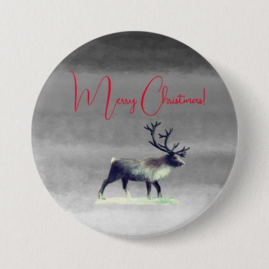 冬のトナカイ、クリスマスめでたい 缶バッジ (正面)