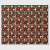 冬のトナカイ&スノーフレークタータンチェック&ゴールドフォイル ラッピングペーパー (フラット)