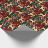 冬のトナカイ&スノーフレークタータンチェック&ゴールドフォイル ラッピングペーパー (角)