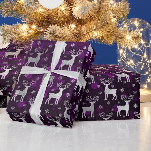 冬のトナカイ&スノーフレーク《写真》ぼけ味&銀箔 ラッピングペーパー (クリスマス)