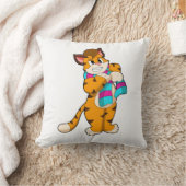 冬のトラとスカーフ クッション (ブランケット)