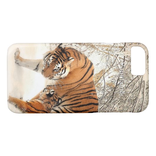 冬のトラのカスタムなモノグラムのケース Case-Mate iPhoneケース (裏面(横))