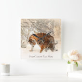 冬のトラのカスタムな柱時計 スクエア壁時計 (ホーム)