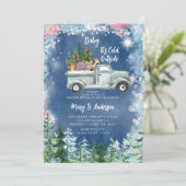 冬のトラックと動物と雪の結晶 性別発表 招待状 (スタンド正面)