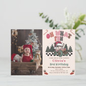 冬のトラックのクリスマスバースデーパーティーの写真 招待状 (スタンド正面)