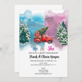 冬のトラックの森ワンダーランドジェンダーの暴露 招待状 (正面/裏面)