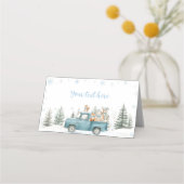 冬のトラックウッドランド動物誕生日食品テント プレイスカード (正面)