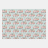 冬のトラックツリーピンクの格子模様パステルクリスマス ラッピングペーパーシート (正面3)