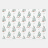 冬のトラックツリーピンクの格子模様パステルクリスマス ラッピングペーパーシート (正面)