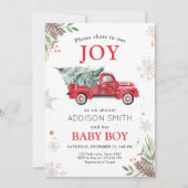冬のトラック共有ジョイベビーシャワー外は寒い 招待状 (正面)