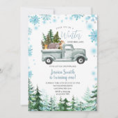 冬のトラック動物オンダーランド1歳の誕生日 招待状 (正面)