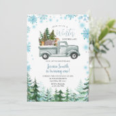 冬のトラック動物オンダーランド1歳の誕生日 招待状 (スタンド正面)