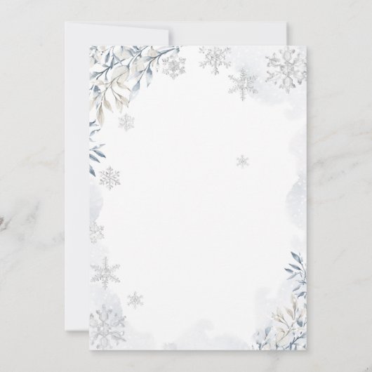 冬のトラック素朴のスノーフレーク赤ちゃんシャワー 招待状 (裏面)