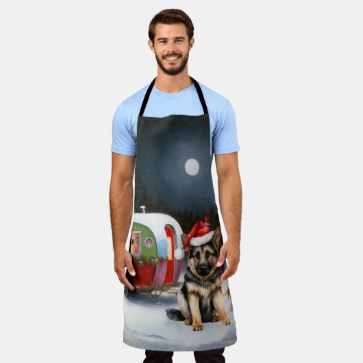 冬のドイツの羊飼いキャラバンクリスマスアドベンチャー エプロン (着用した状態)