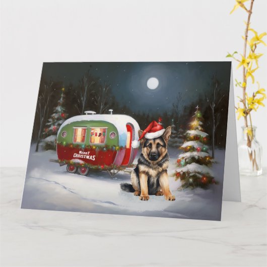 冬のドイツの羊飼いキャラバンクリスマスアドベンチャー カード (黄色い花)